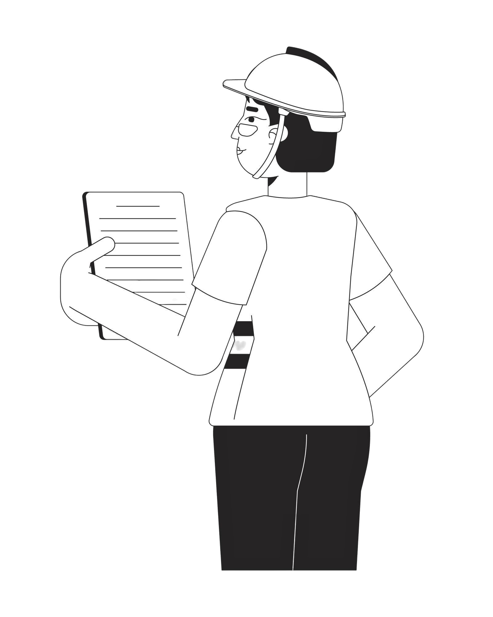 Das Bild stellt eine Sifa dar - mit Schutzhelm und Dokumenten in der Hand.