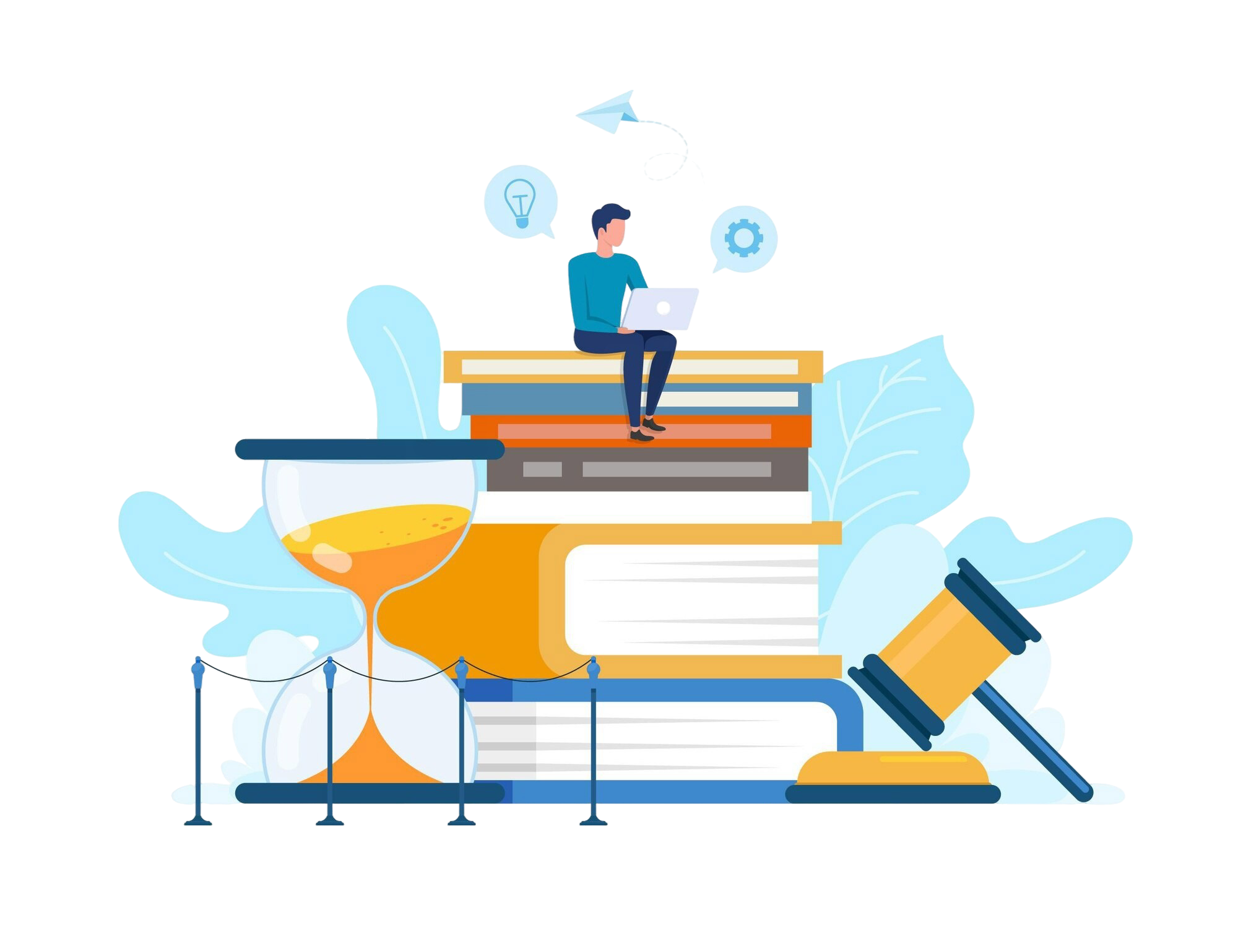 Ein Mann grübelt und um ihn herum befinden sich Symbole die auf Gesetze hinweisen. Er sitzt auf dem Arbeitsschutzgesetz.