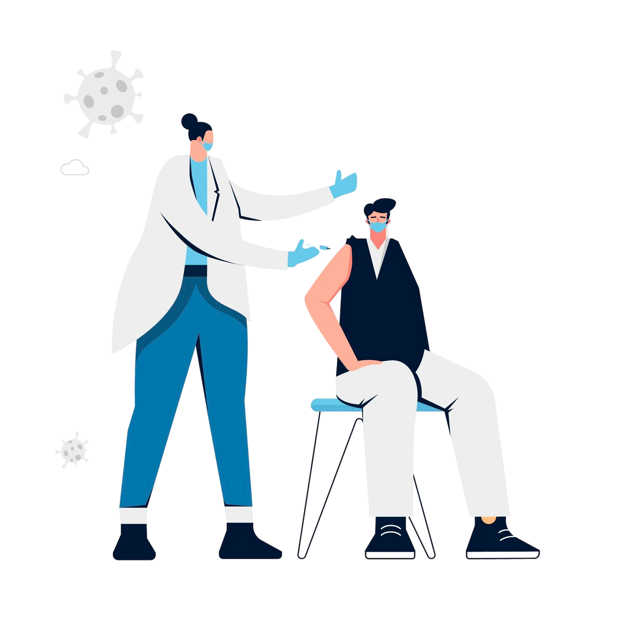 Das Bild zeigt einen Betriebsarzt mit einem Mitarbeiter bei der Grippeimpfung im Unternehmen.